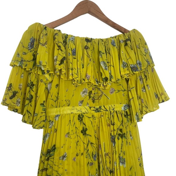 Self-Portrait Ruffled Tiered Dress Floral Yellow Mini Dress Size 2 - Picture 9 of 9
